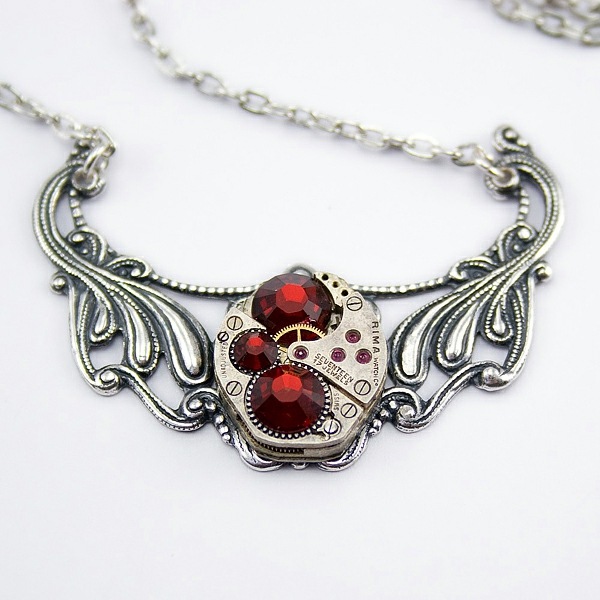 steampunk accessories silver stone necklace