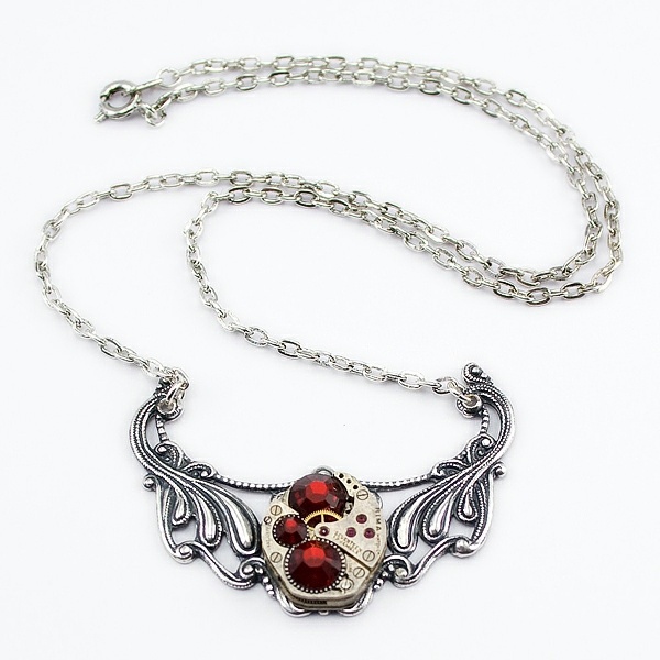 steampunk accessories silver necklace