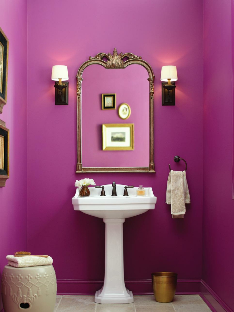 associate bathroom colors purple pink mirror design