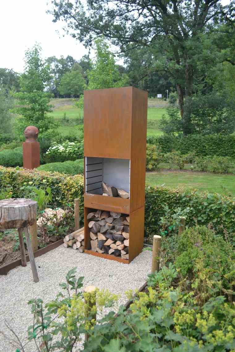 corten steel fireplace modern garden