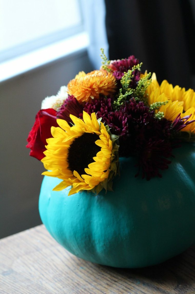 pumpkin deco autumn flowers bouquet diy idea child activity