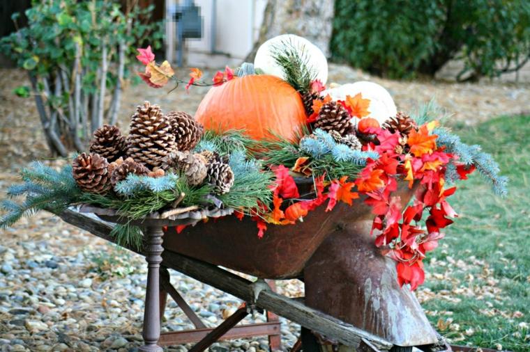 deco efterår ide udendørs skillevæg recup diy græskar pinecones