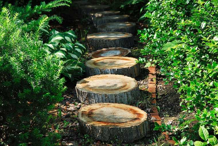 driveway garden logs wood idea