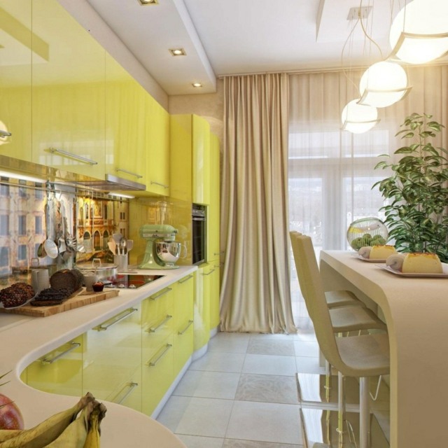 small yellow kitchen layout