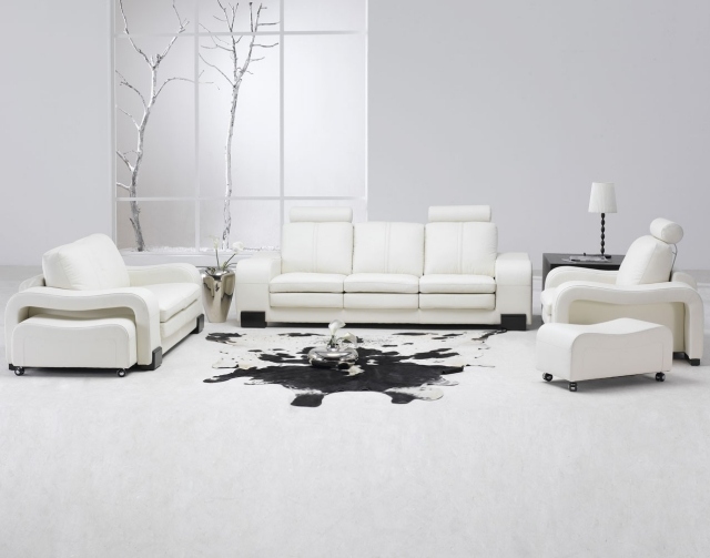 Planning Living-room-furniture-modern-sofa-set leather-color-white