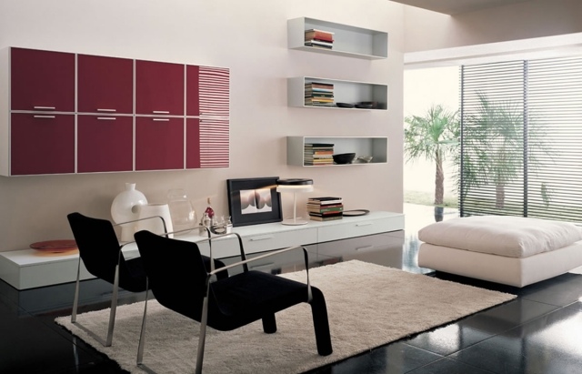 Planning Living-room-furniture-modern Ottoman-shelves-wall-chairs