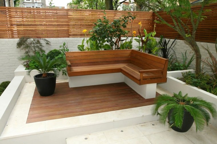 small garden landscaping wooden bench