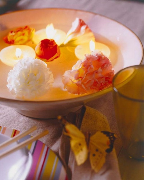 romantic mood floating candles rose petals