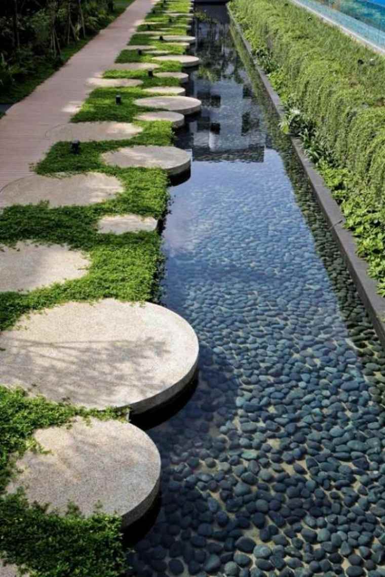 landscaped garden path aquatic ponds d'eau