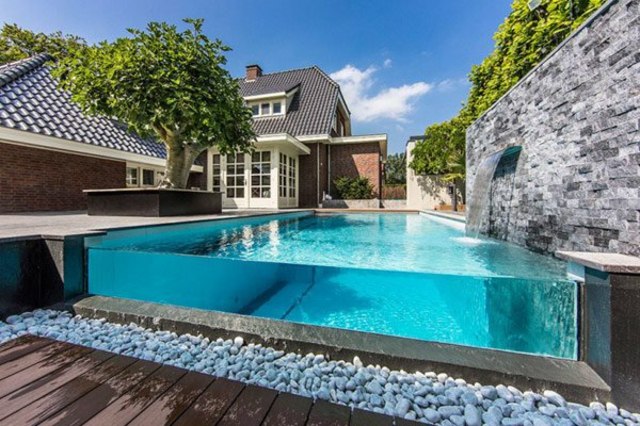 outdoor landscaping courtyard pool transparent side