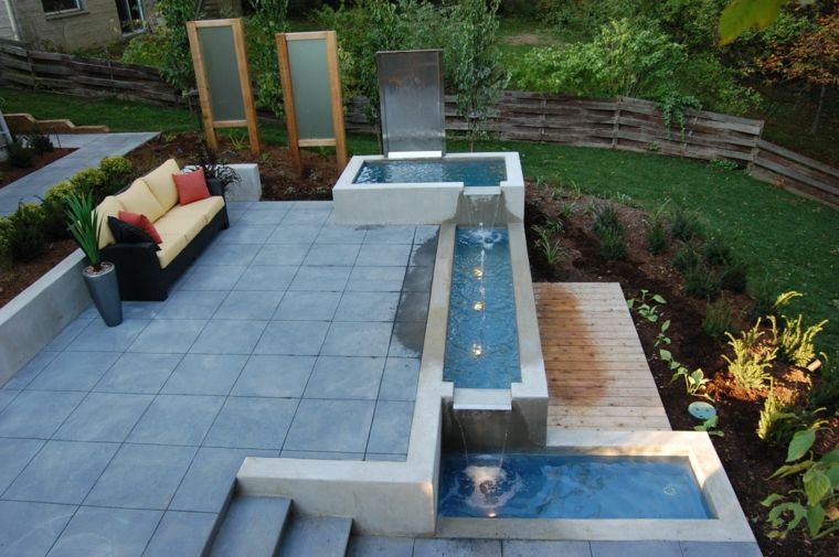 terrace d'exterieur moderne bassin de jardin