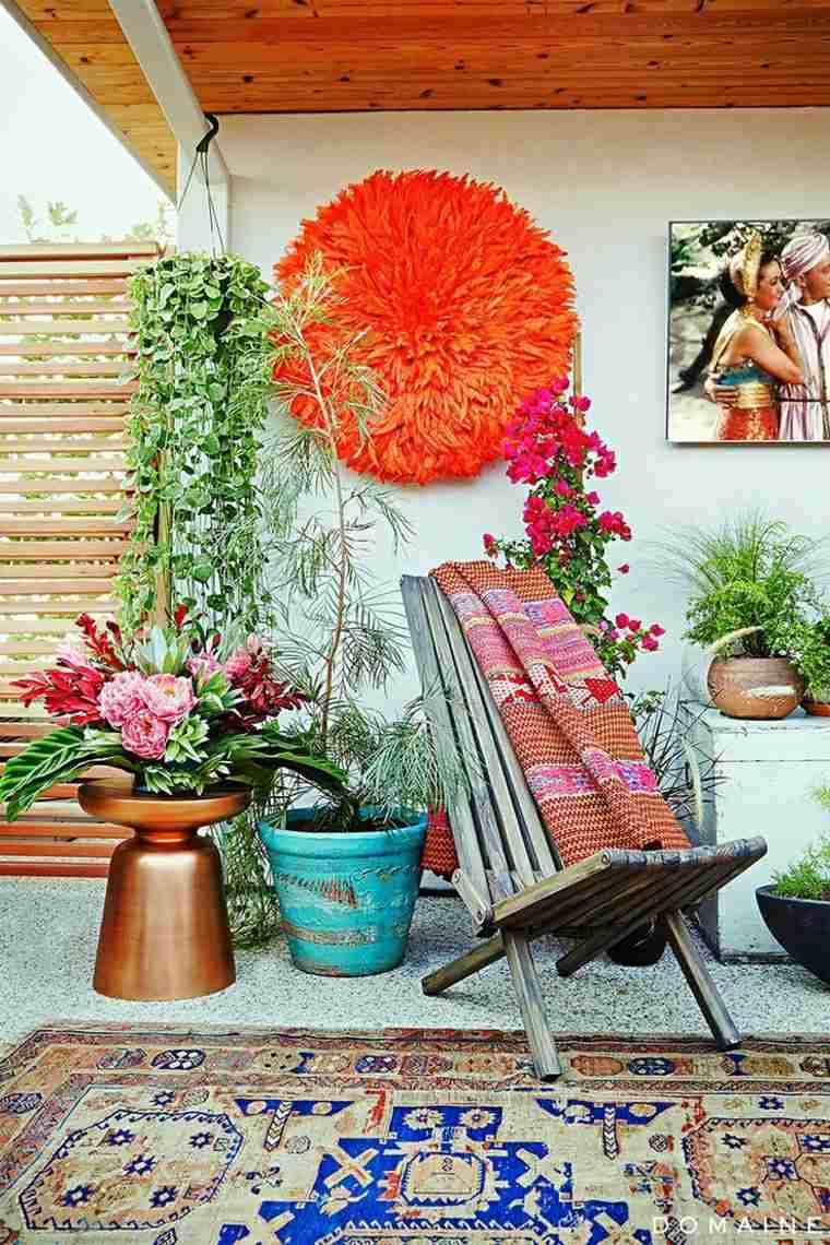 modern terrace landscaping idea chair wood carpet floor plants