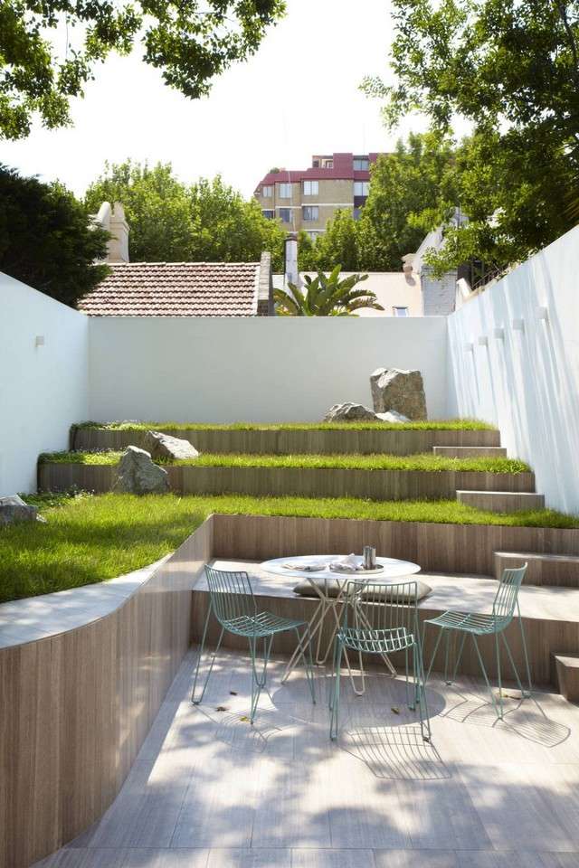 modern garden terrace rock