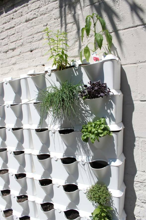 landscaping wall garden white pot