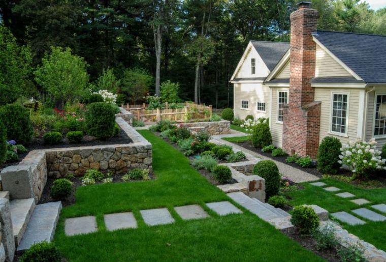 Layouts garden-landscaped slope-earth-alle-garden-stone