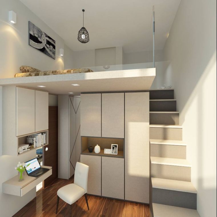 modern loft arrangement adult mezzanine beds