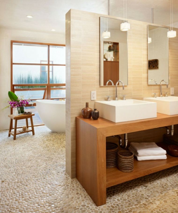 modern bathroom wood basque tile stone design