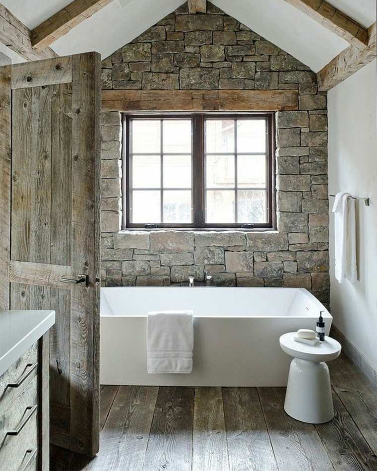 bathroom stone wood design fitting bathtub idea