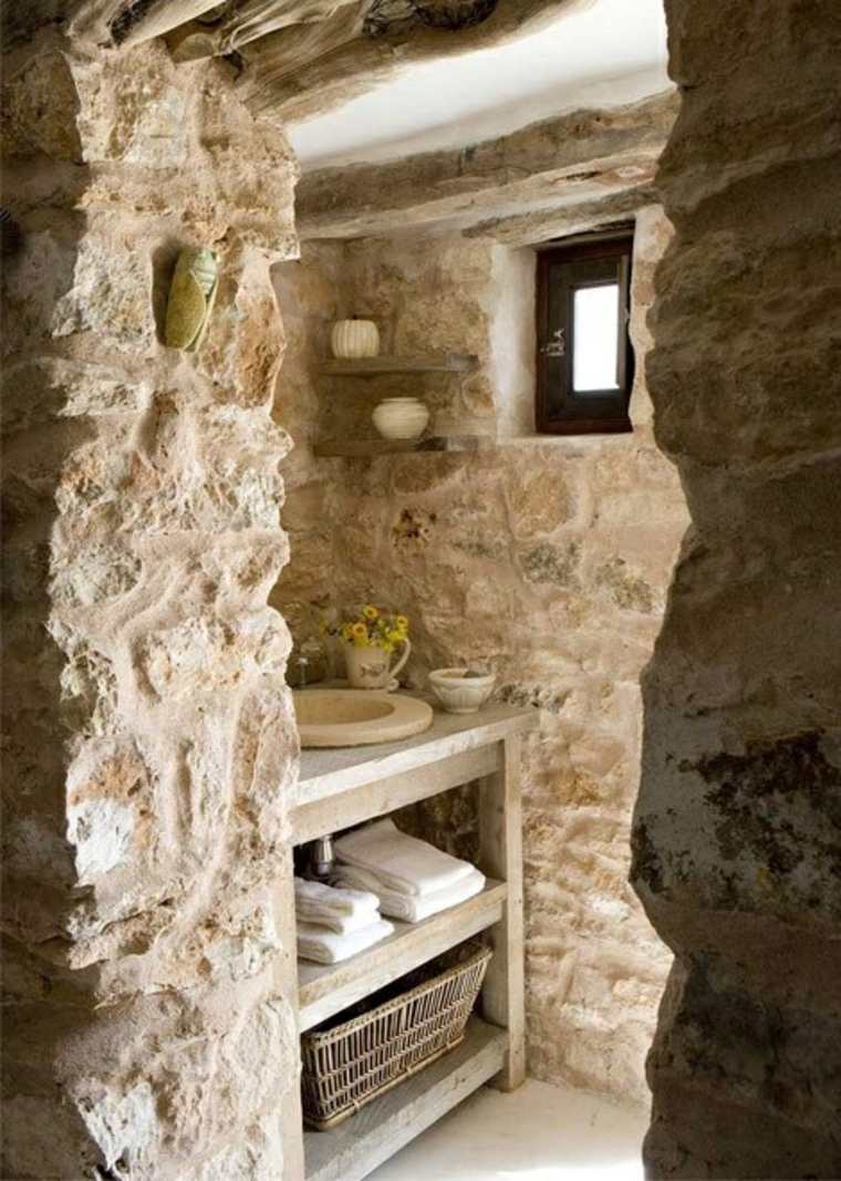 small bathroom stone idea modern sink wood shelves design