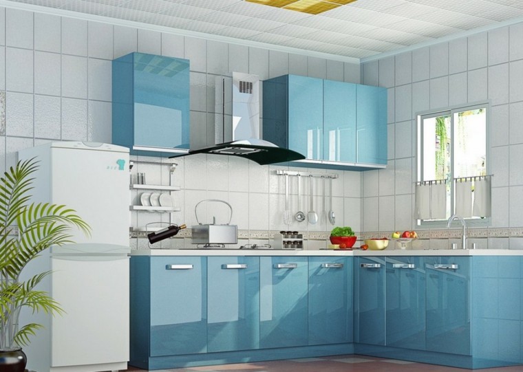 blue kitchen cupboard