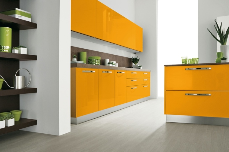 arrangement of kitchen furniture orange