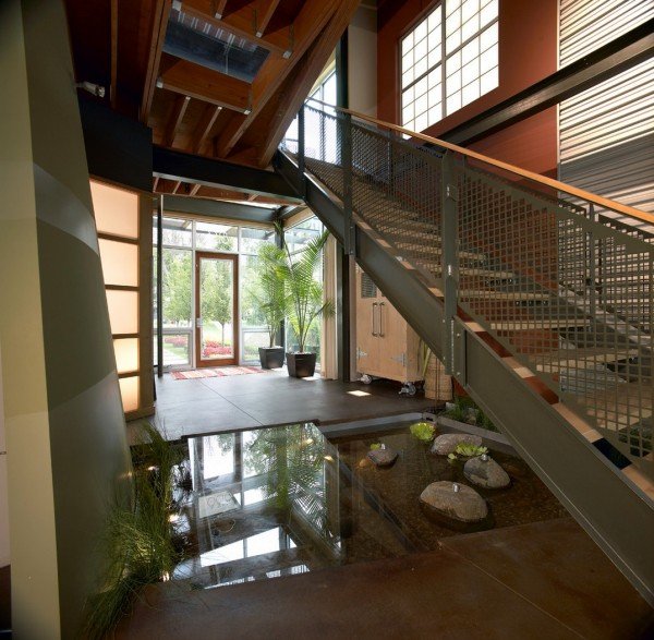 modern architecture basin below stairs