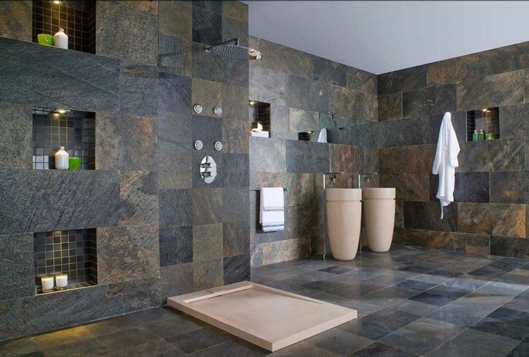 slate tiled bathrooms