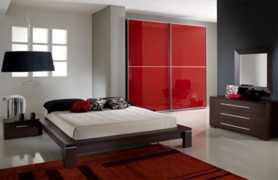 red wardrobe modern bedroom