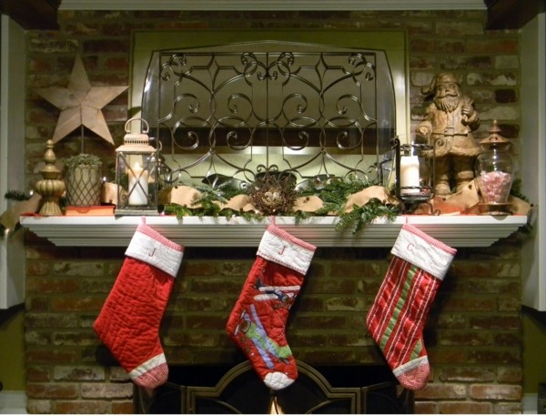 classic christmas arrangement fireplace cozy bricks