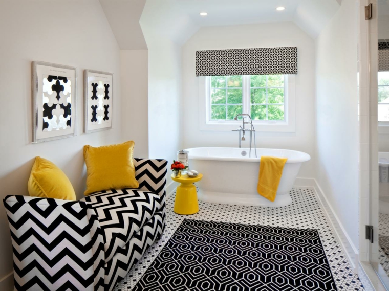 associate colors bathroom black white yellow deco wall