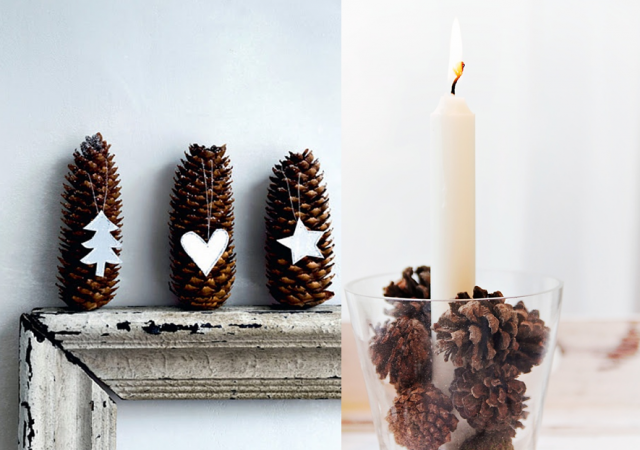 simple decoration autumn pinecone white candle