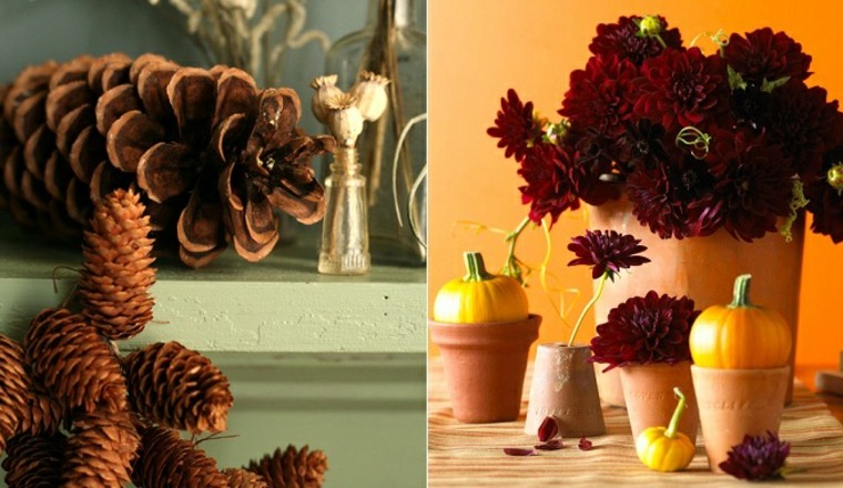 decorate idea pine cones outdoor house flowers bouquet pumpkins diy