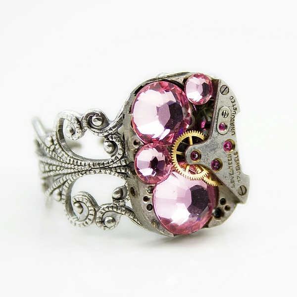 pink stone vintage jewel ring
