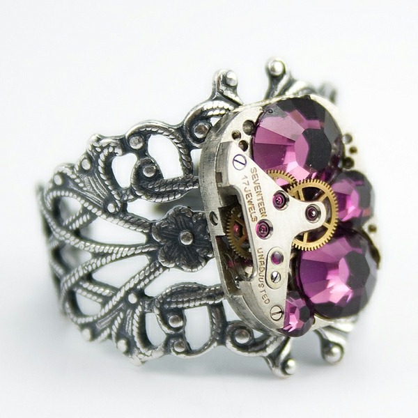 silver vintage ring purple stone