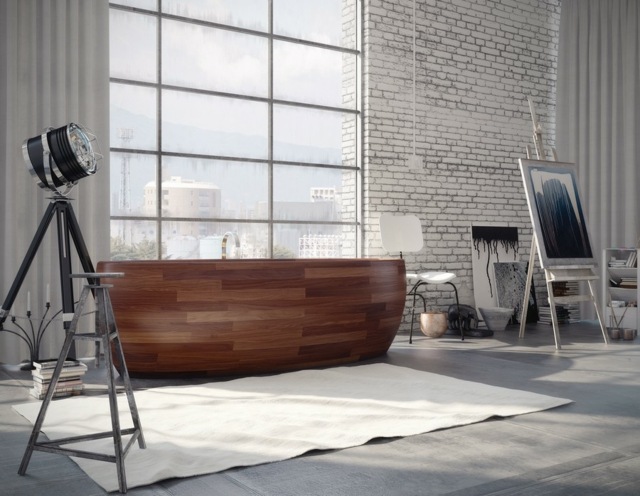 wooden bathtub walnut ellipsoide