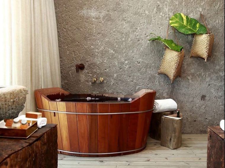round wooden bathtub bathroom ambience spa