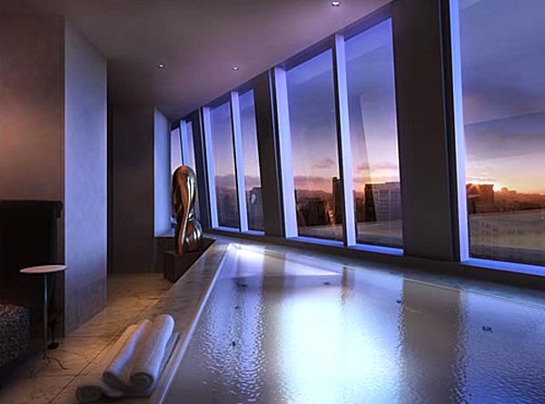 bathtub rim penthouse city view