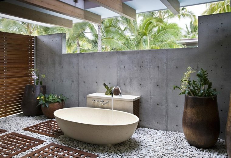 bathroom design stone bathtub modern idea flower pot