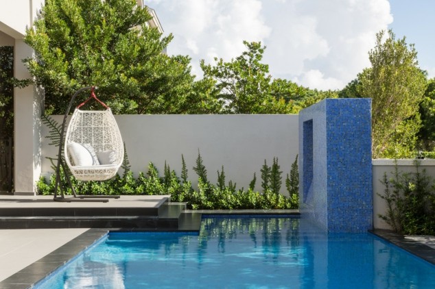 white swing hanging garden pool