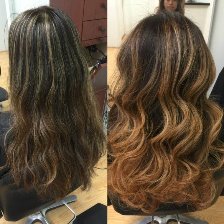 long brown hair sweep for copper effect