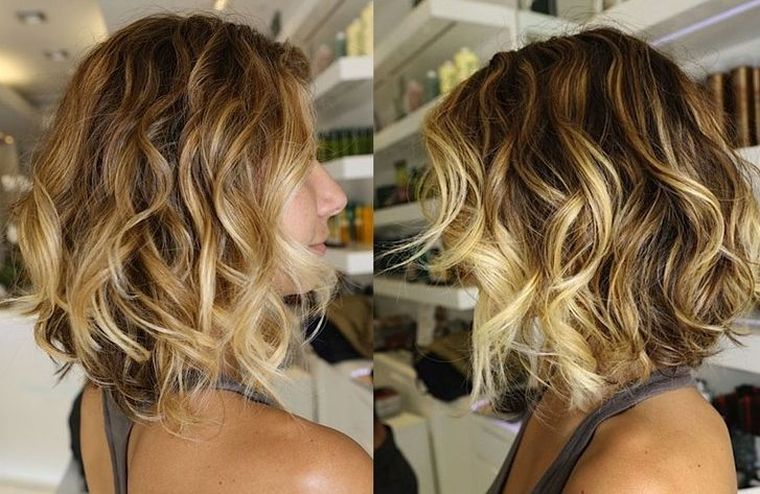 hairstyle sweeping shaded blonde hair mid-length ripples