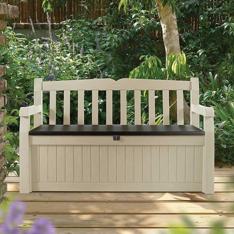 storage garden wooden bench idea original plants outdoor decoration