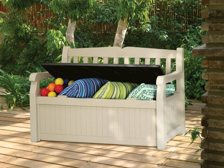 garden bench storage idea white bench cushions pattern