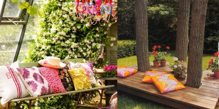 shabby chic outdoor deco bench garden cushions wood idea