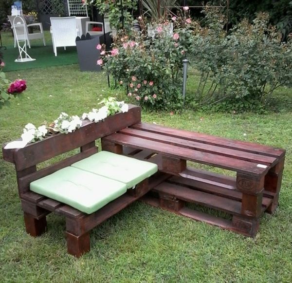 diy furniture bench wood pallet cushions green