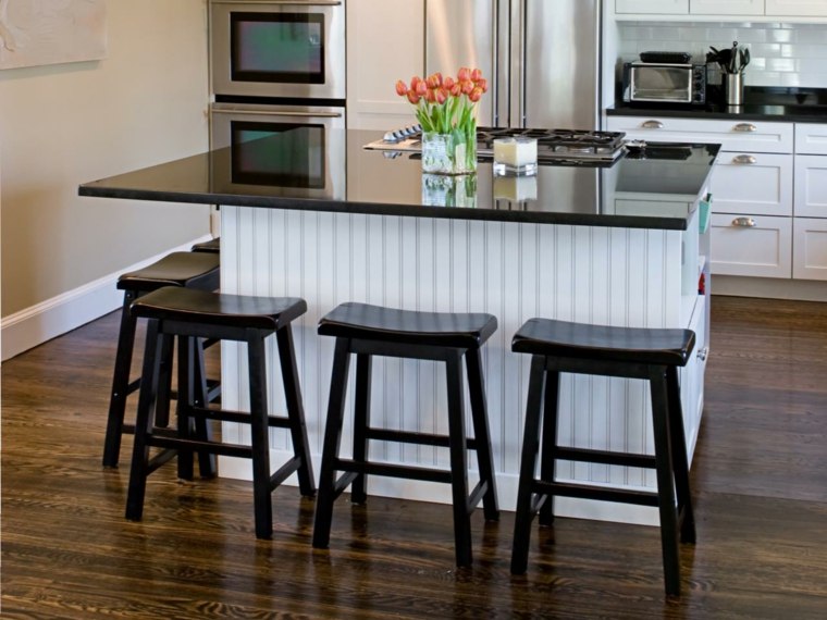 kitchen bar black design stool deco flowers idea interior design modern interior design island central