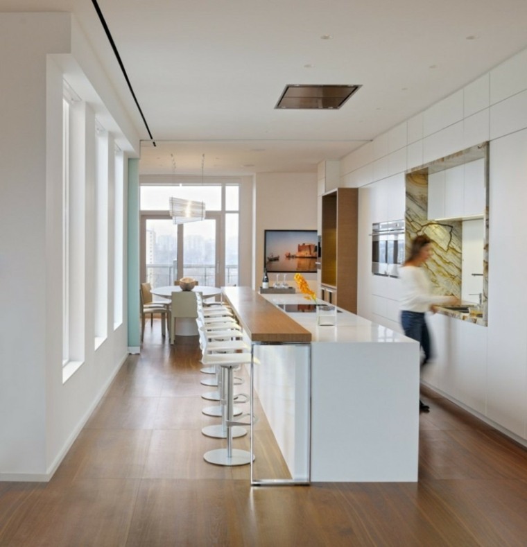 white kitchen bar and wood