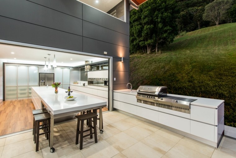 fixed barbecue outdoor kitchen dining area modern style