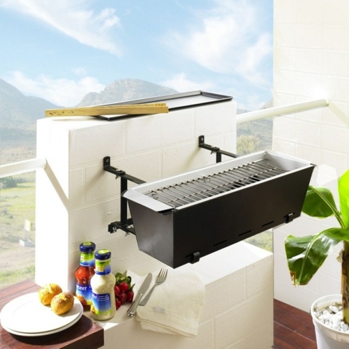 portable barbecue charcoal view balcony