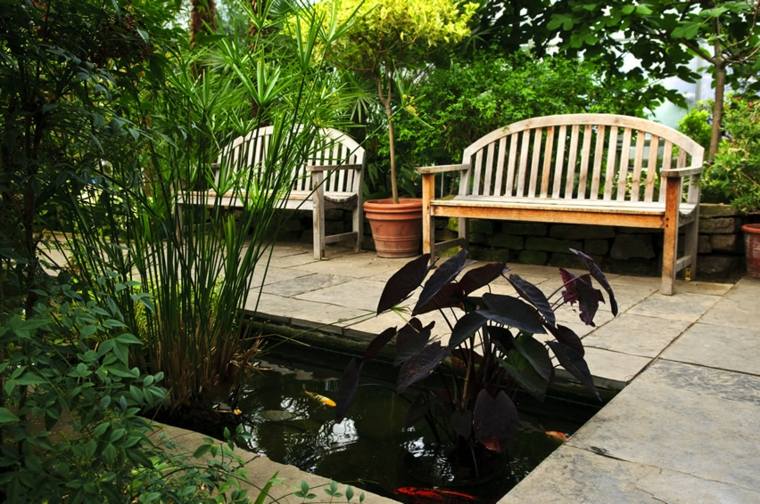 aquatic gardens garden pond idea landscaping wood bench